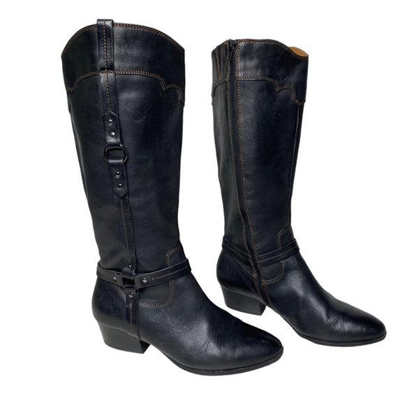 Sofft tall black leather engineer harness boots size 10W NEW - Picture 1 of 11